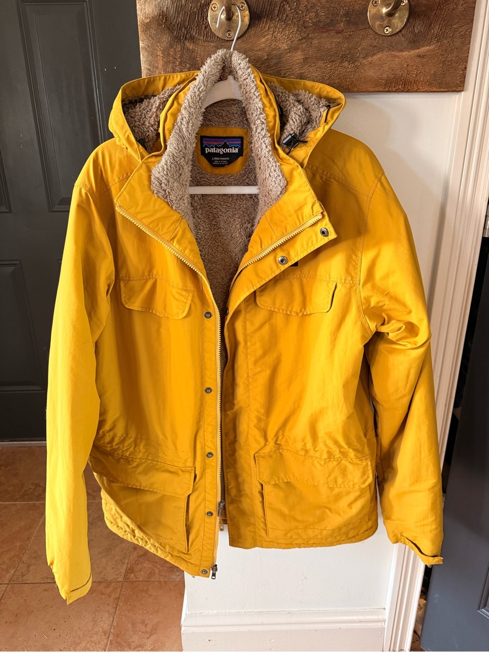 Patagonia Men’s Yellow Hooded Shell Jacket with Fleece Lining